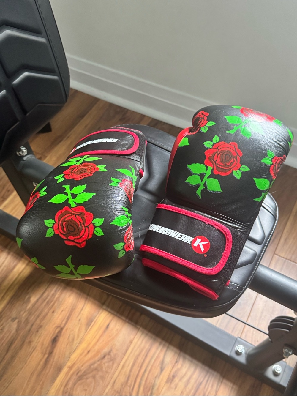 Womens Floral Training Boxing Gloves by KUMARWEAR - Black & Red